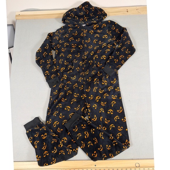 Pillow Talk Other - Pillow Talk Womens Halloween Pumpkin Fleece Hooded One Piece Pajamas Large 0899